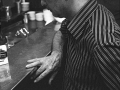 L'artista Vincenzo Agnetti e il tipografo Antonio Maschera al bar Giamaica, Milano, 1978 c.