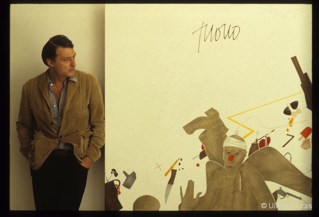 The painter Emilio Tadini at the gallery Marconi, Milan 1986 c.