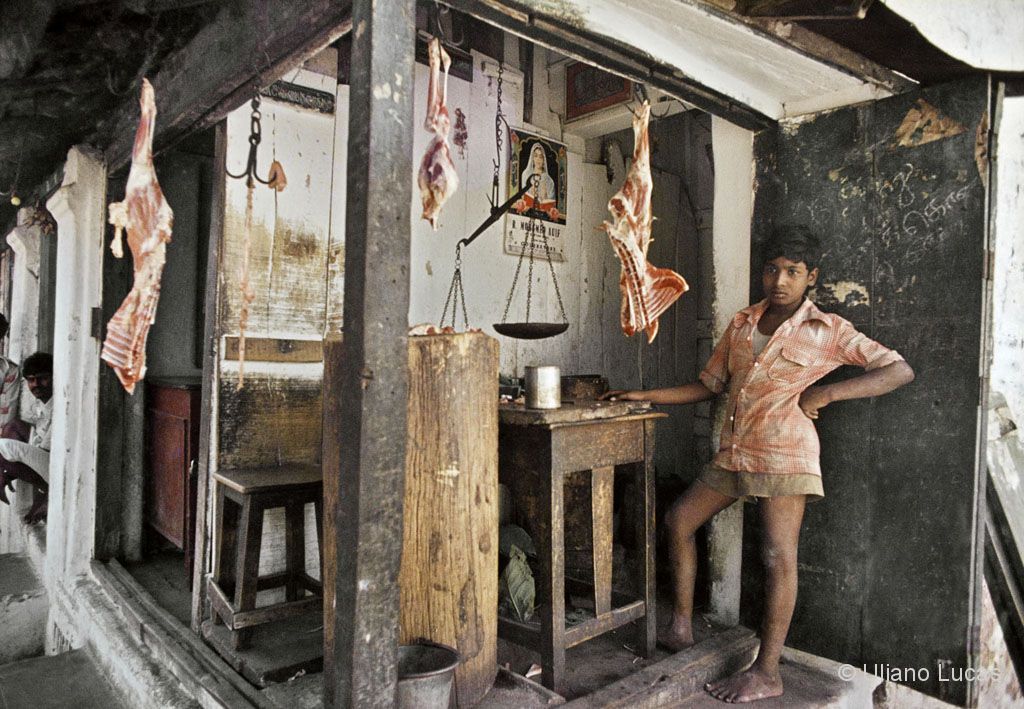 Butcher in Coimbatore in the state of Tamil Nadu, India, 1981