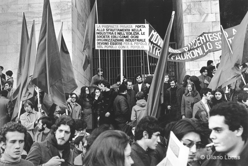 Demonstration outside the Palace of Justice against the arrest of anarchist protesters, Milan, 1969