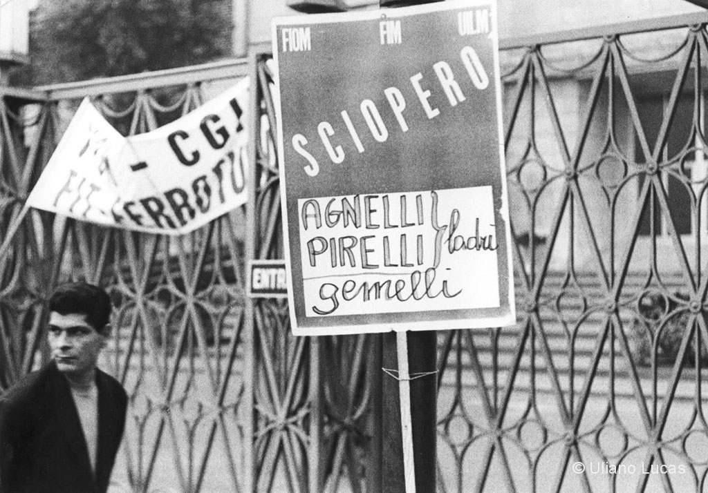 Metalworkers general strike at the gates of the Fiat Mirafiori factory, Turin, 1969
