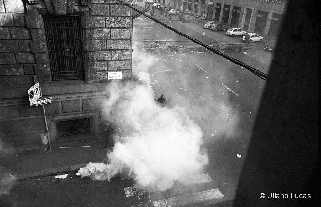 Clashes between police and protesters in Larga road, when the policeman Antonio Annarumma died, Milan, 19 November 1969