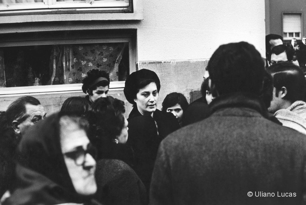 Licia Pinelli at the funeral of her husband, the anarchist Giuseppe Pinelli, died for a fall from a fourth floor window of the Milan police station, while being detained by police, Milan, 1969
