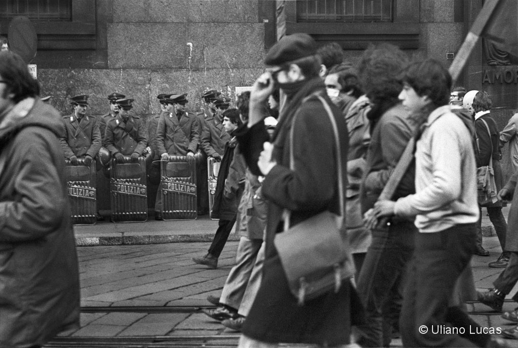Demonstration of students of the Feltrinelli technical institute outside the Education Authority in Missori square, Milan, 1971