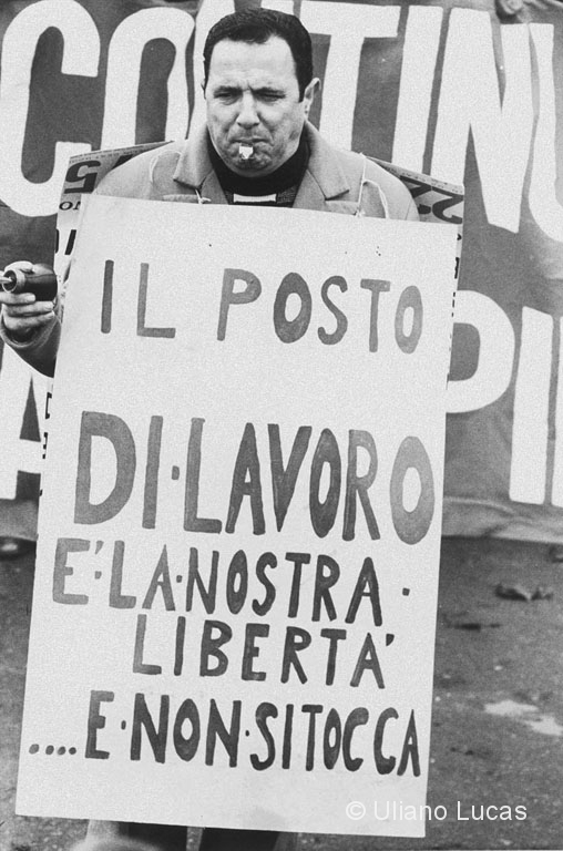 Workers of the Innocenti and Pirelli factories on strike in Duca D'Aosta square, Milan, December 1975