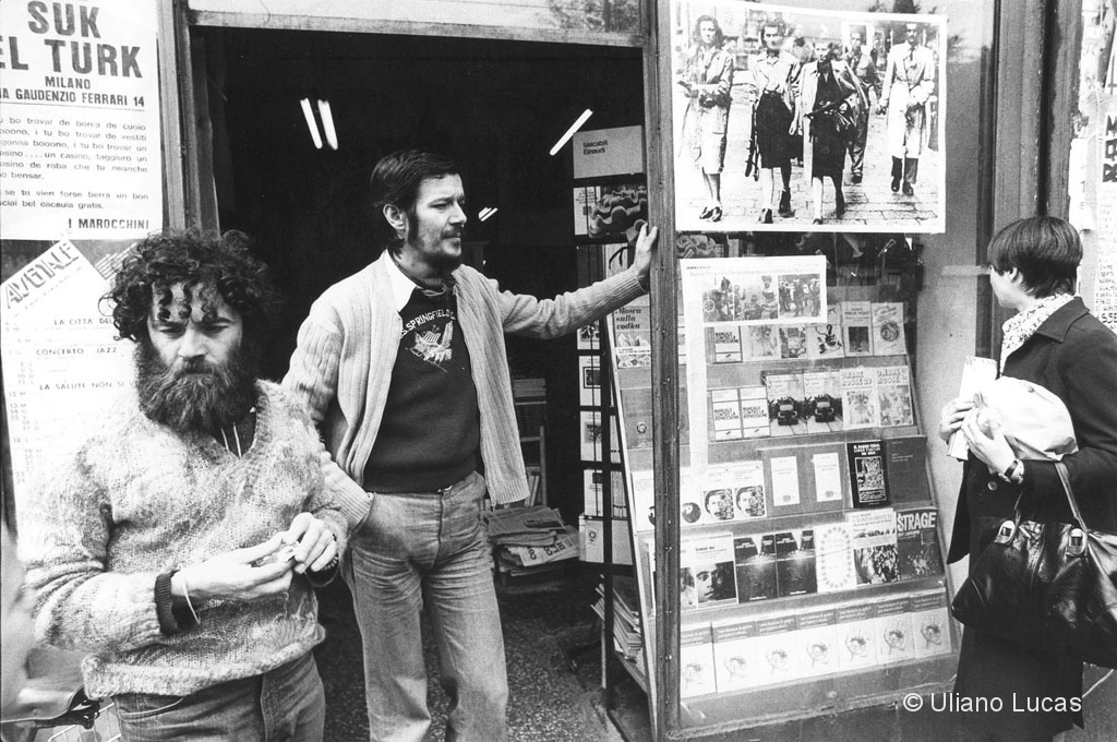 Primo Moroni in his bookshop, "The Calusca", in Ticinese street, Milan, May 1977