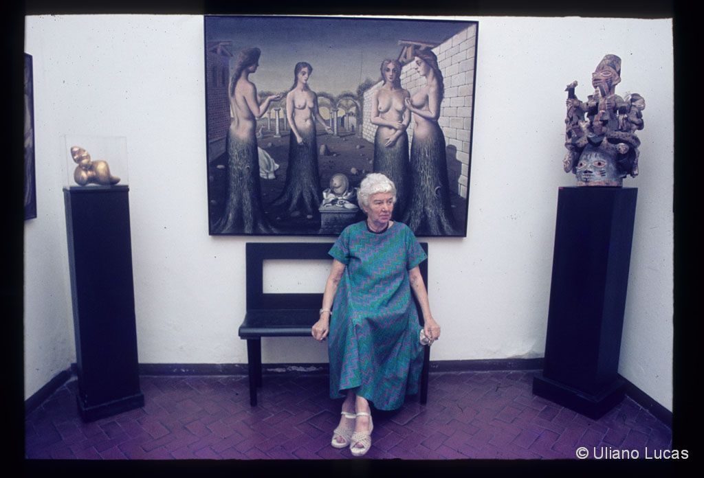 La collezionista Peggy Guggenheim nella Fondazione che porta il suo nome a Palazzo Venier dei Leoni, Venezia, 1977 c.